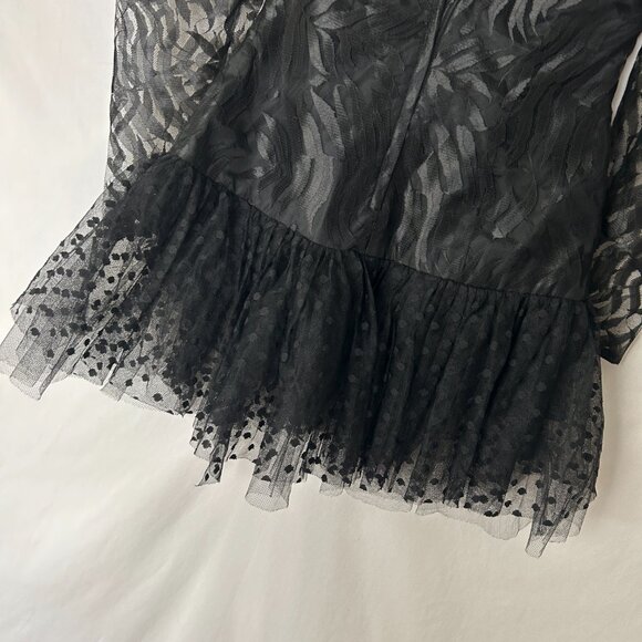 TD4 Vintage 80's Drop Waist Lace Party Dress Black Pink 11 - Picture 7 of 9